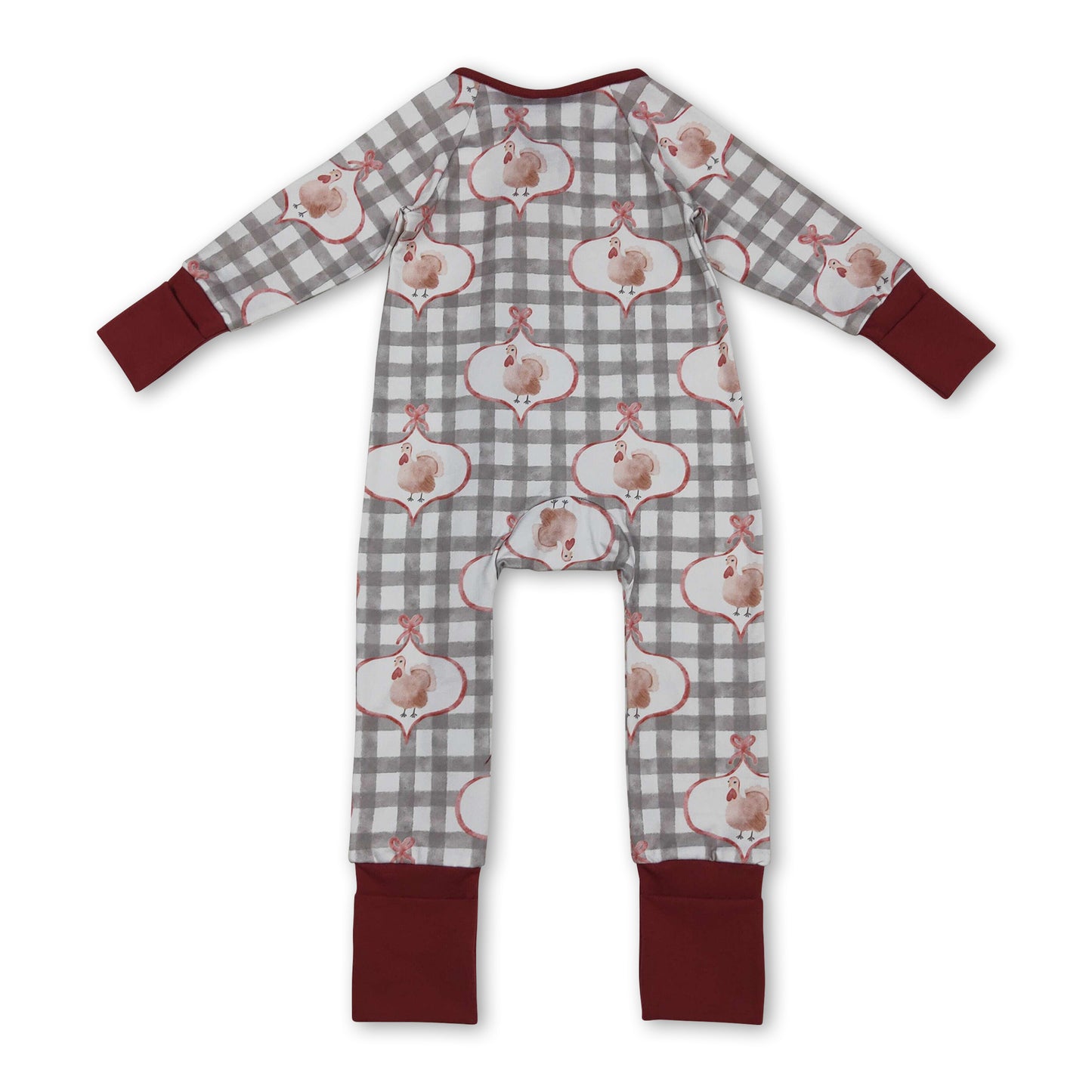 Turkey bow plaid baby girls Thanksgiving zipper romper