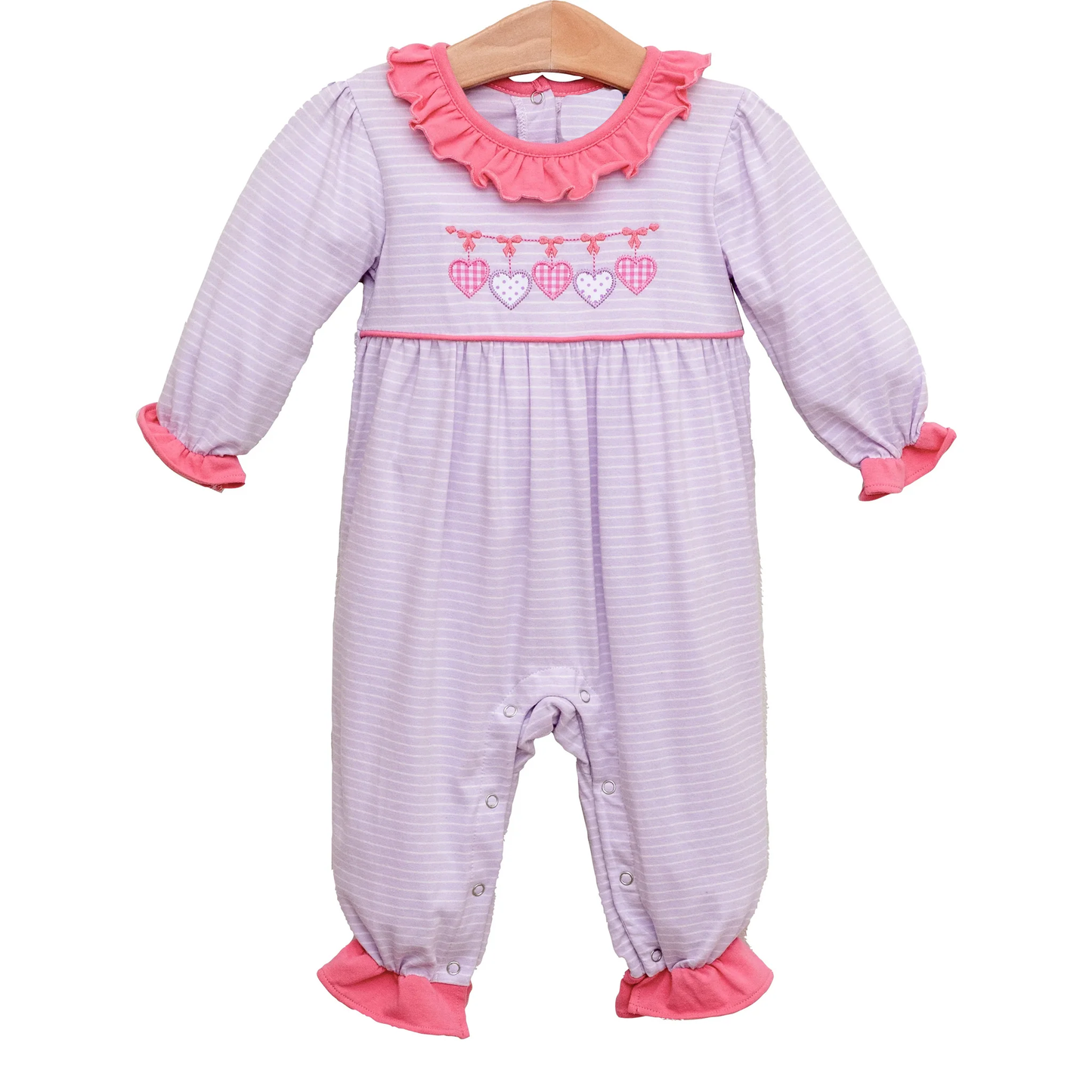 Stripe long sleeves heart baby girls Valentine's day romper