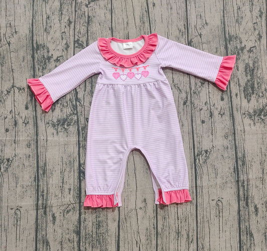 Stripe long sleeves heart baby girls Valentine's day romper