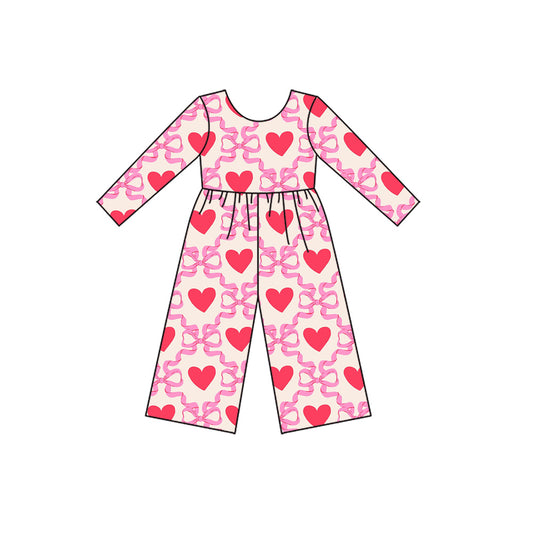 long sleeves valentine's heart kids girls jumpsuit