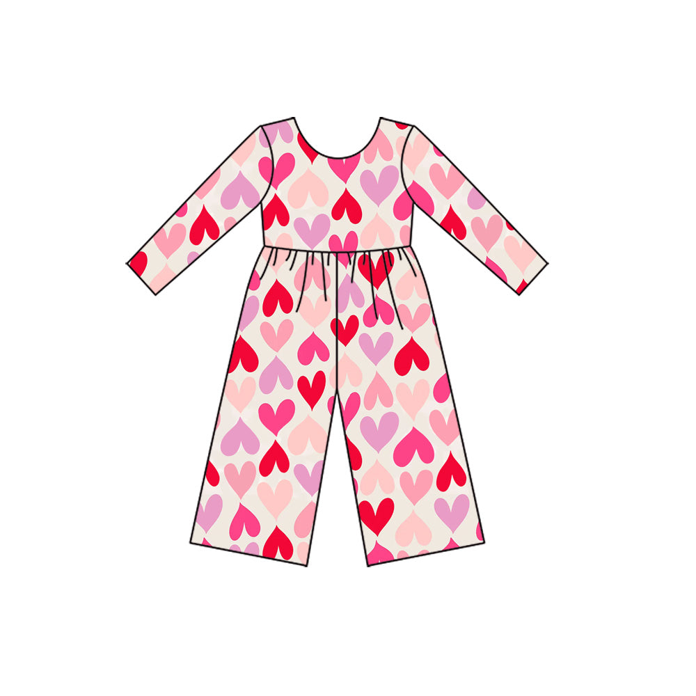 long sleeves valentine's colorful heart kids girls jumpsuit