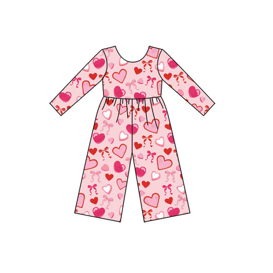 long sleeves valentine's pink bows heart kids girls jumpsuit