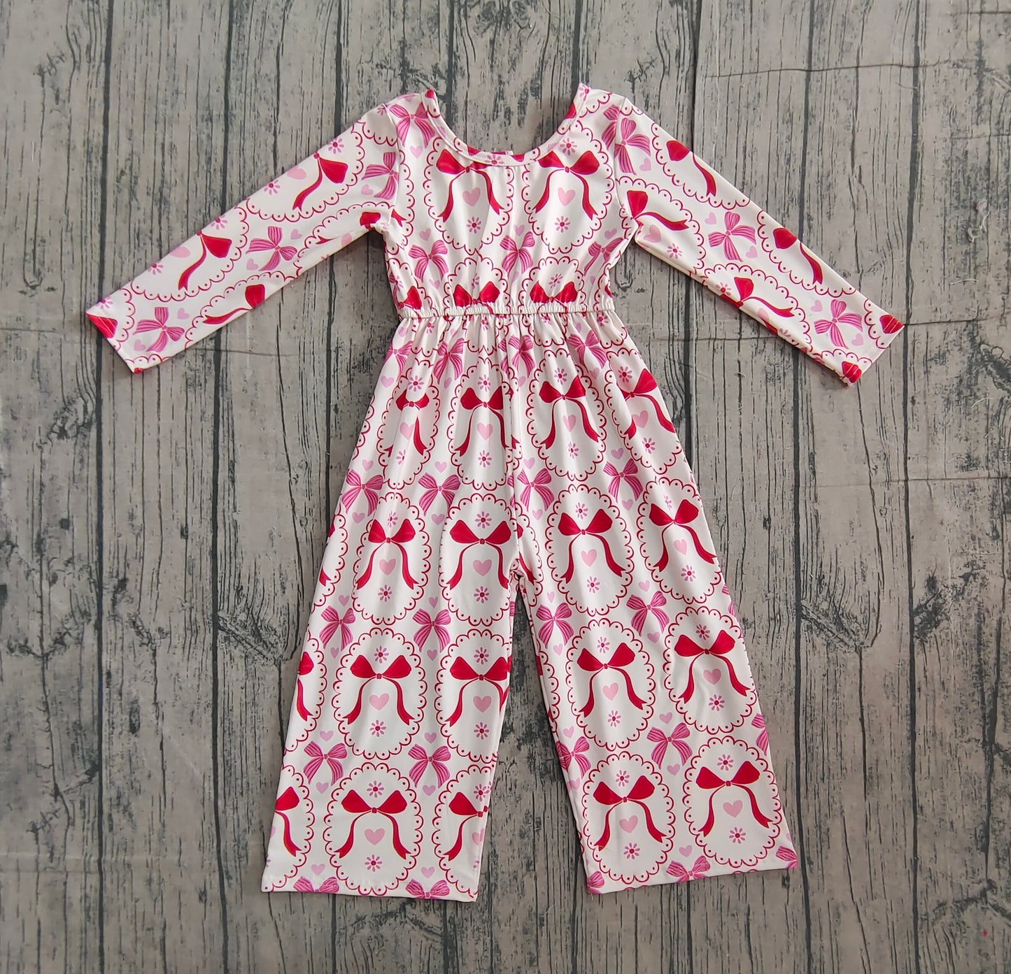 long sleeves red bows heart kids girls jumpsuit