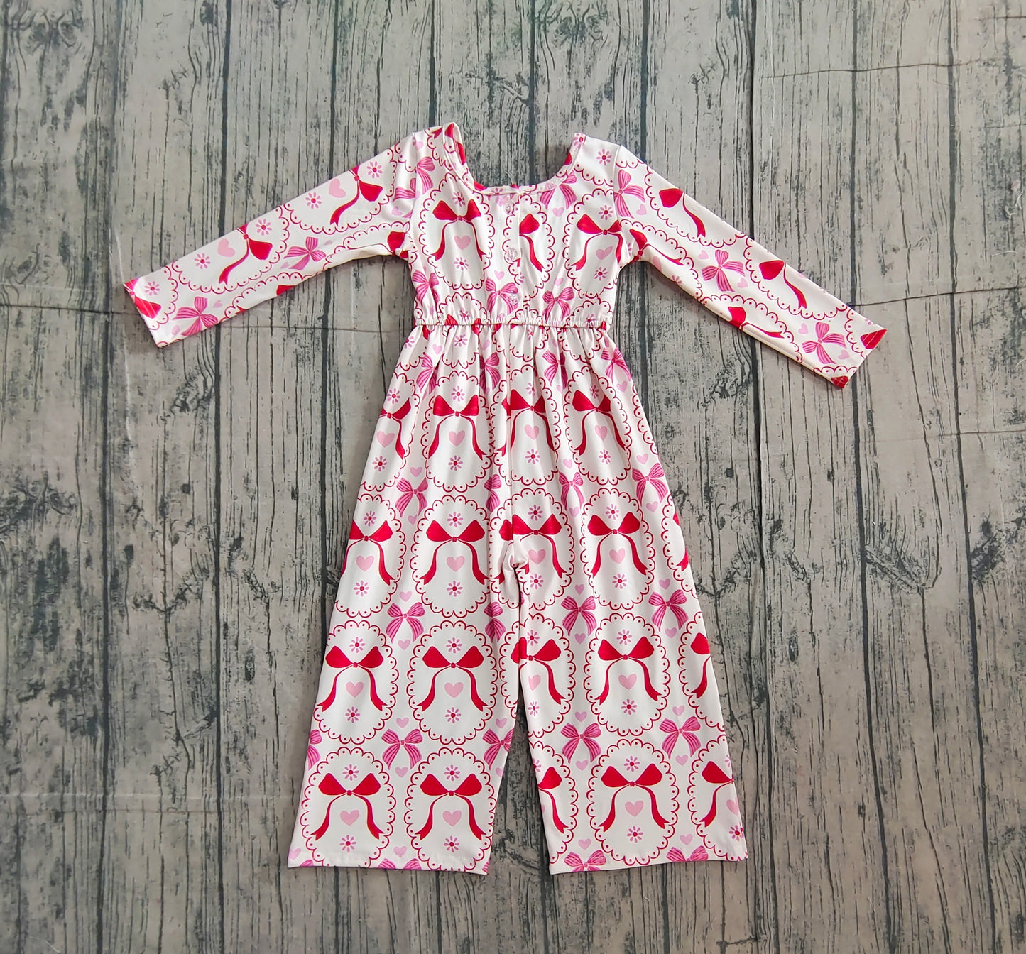 long sleeves red bows heart kids girls jumpsuit