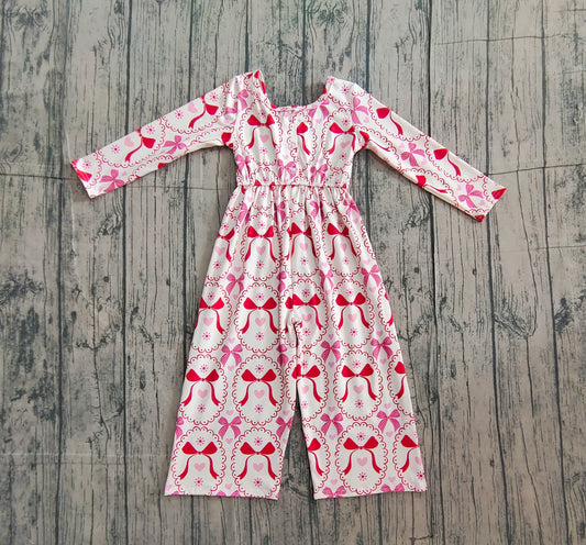 long sleeves red bows heart kids girls jumpsuit