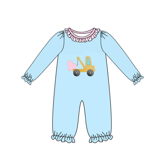 blue long sleeves pink valentine baby girls romper