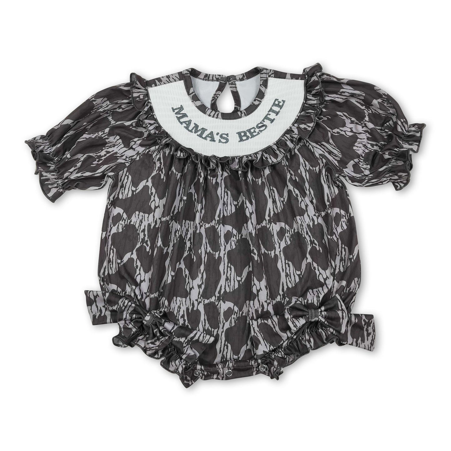 mama's bestie smock short sleeves heart baby girl romper