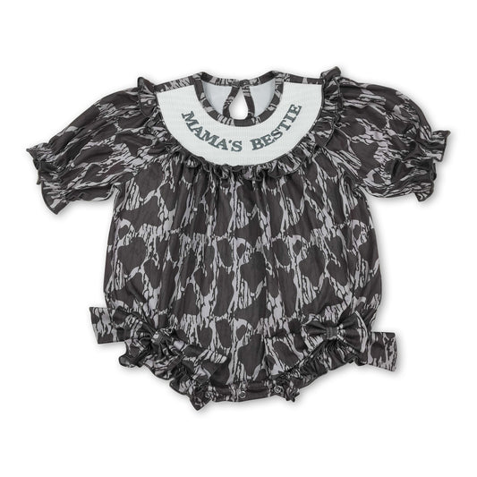 mama's bestie smock short sleeves heart baby girl romper