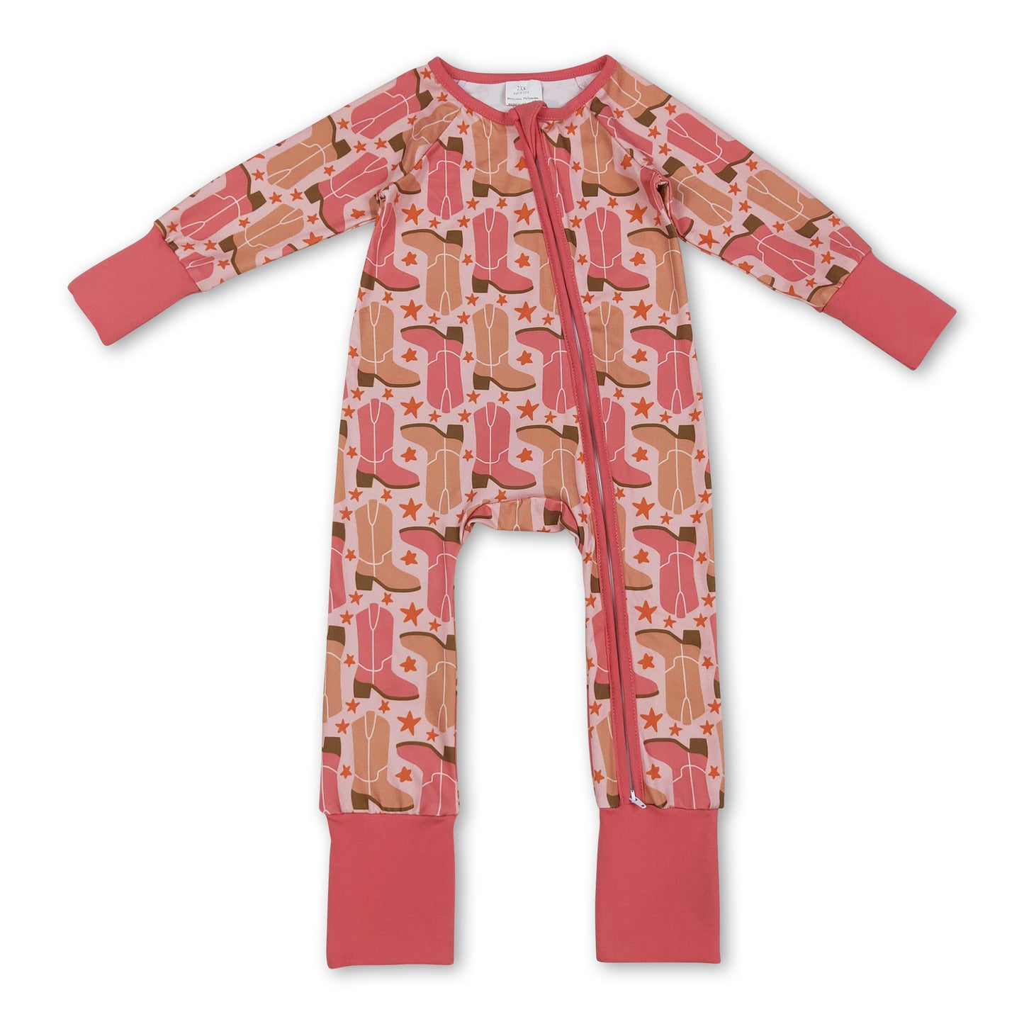 long sleeves western boots stars baby romper
