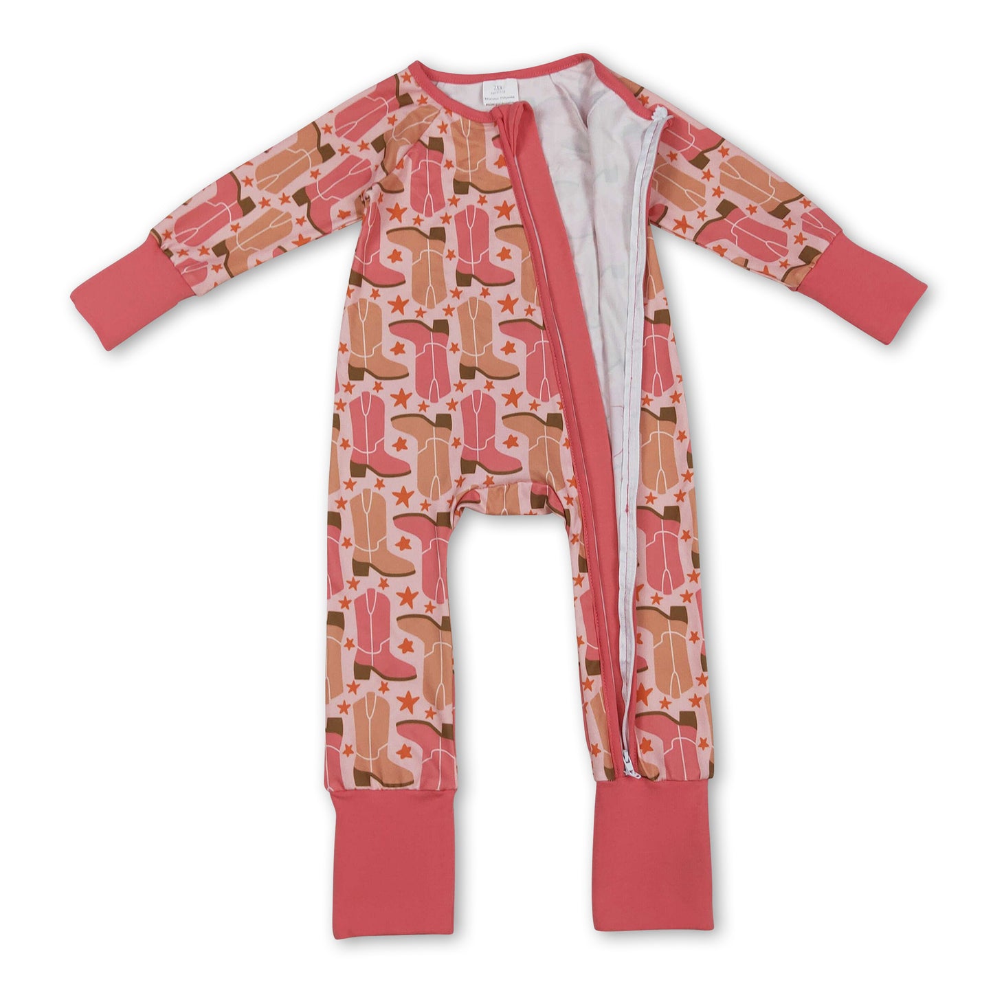 long sleeves western boots stars baby romper