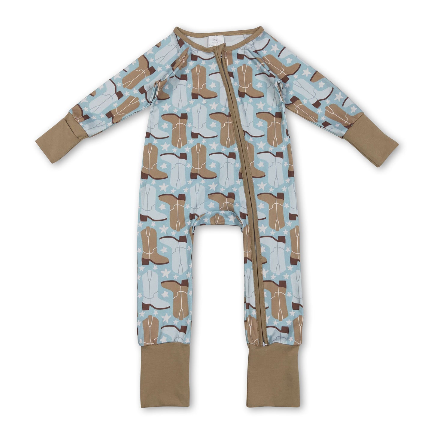 long sleeves blue western boots stars baby romper