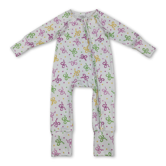long sleeves purple green yellow bows polka baby romper