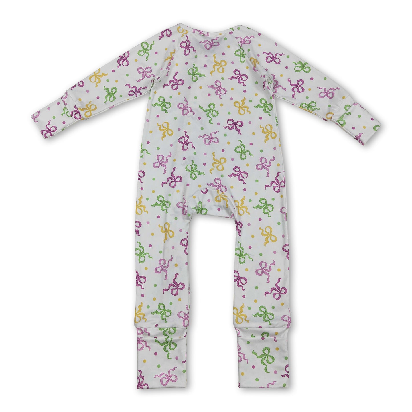 long sleeves purple green yellow bows polka baby romper