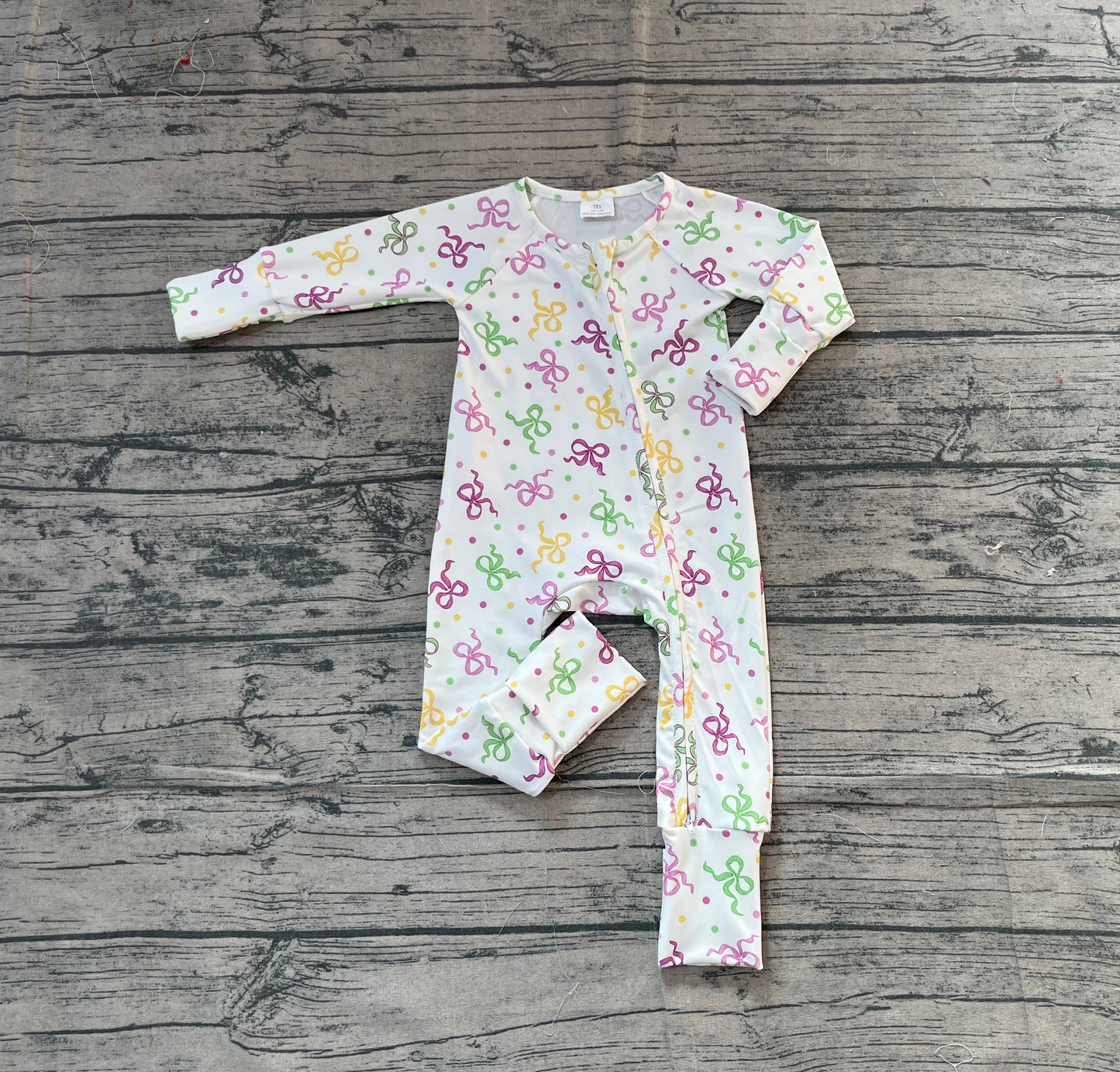 long sleeves purple green yellow bows polka baby romper