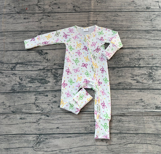 long sleeves purple green yellow bows polka baby romper