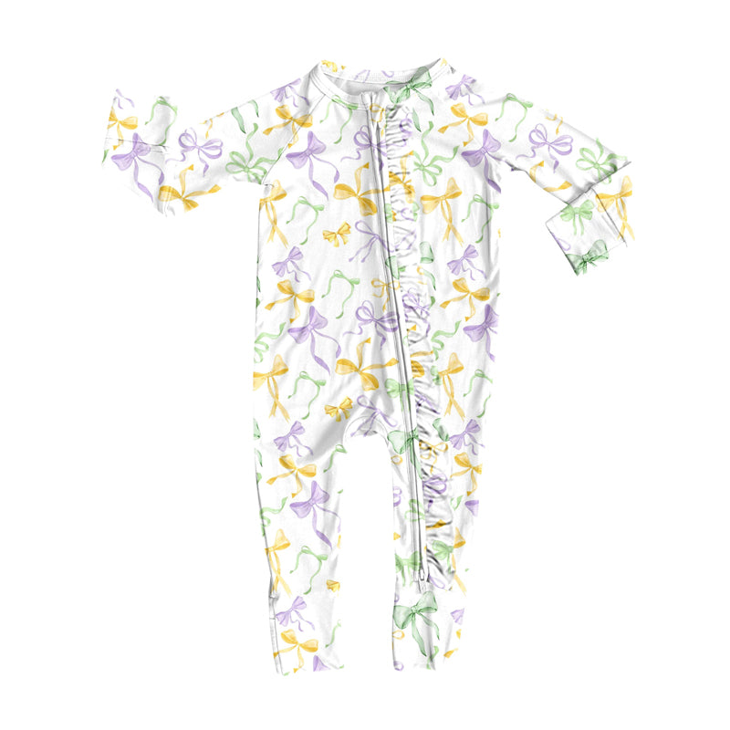 long sleeves purple green yellow bows baby romper