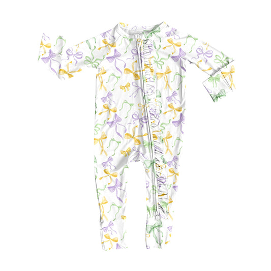long sleeves purple green yellow bows baby romper