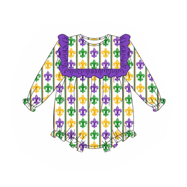 long sleeves purple green yellow pattern baby romper