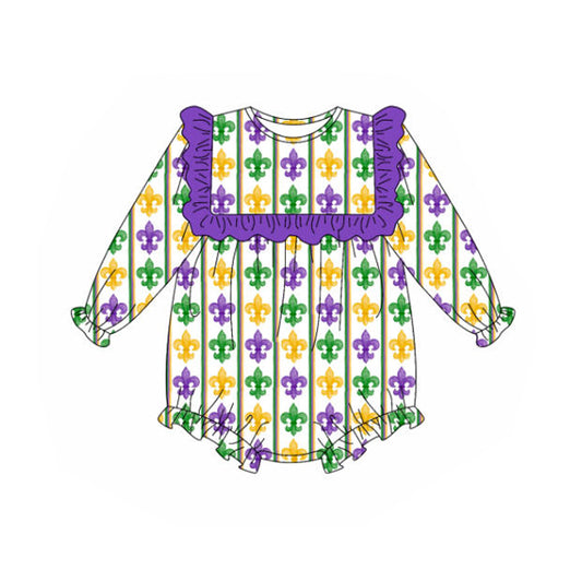 long sleeves purple green yellow pattern baby romper