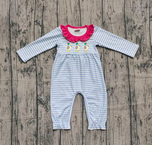 long sleeves blue stripe duck baby romper
