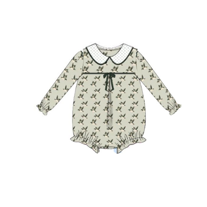 green duck print baby girl romper