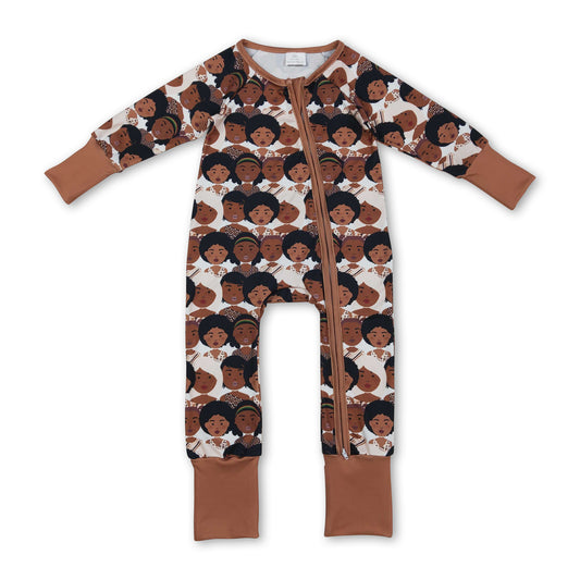 Brown long sleeve black history baby girl romper