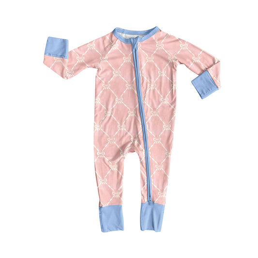 pink bows print baby girl long sleeve romper