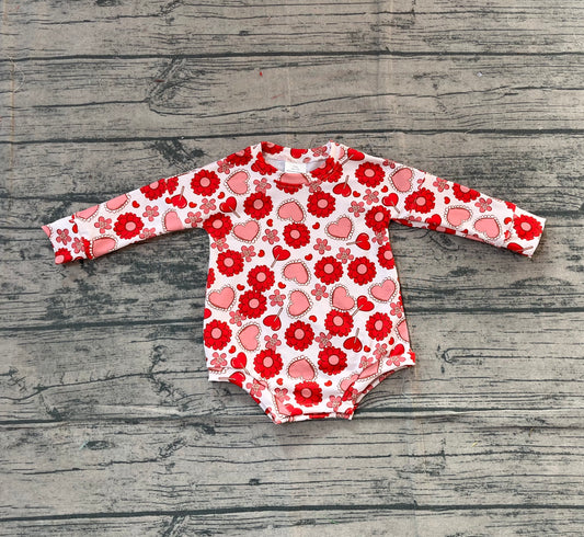 red flowers heart print baby girl long sleeve romper