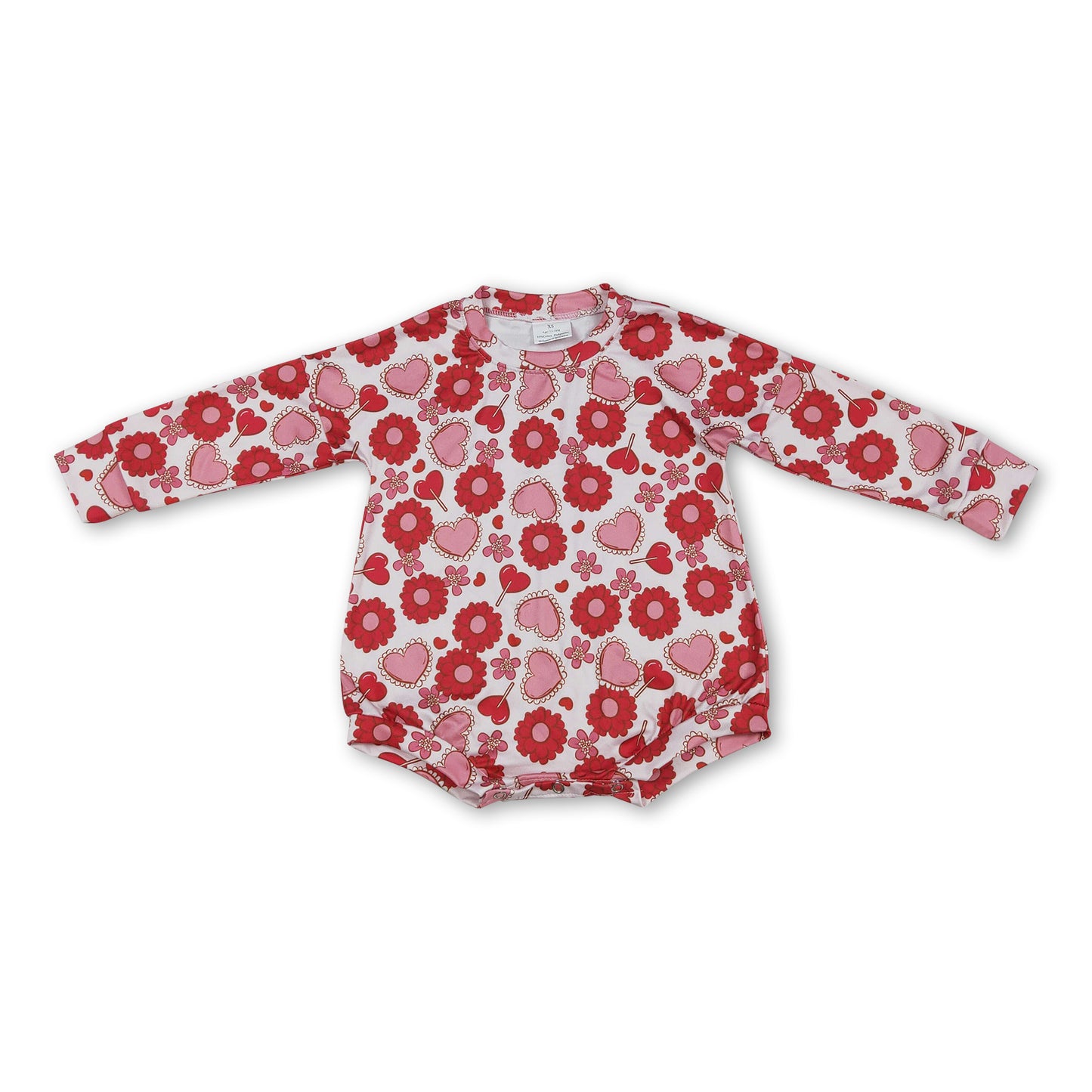 red flowers heart print baby girl long sleeve romper