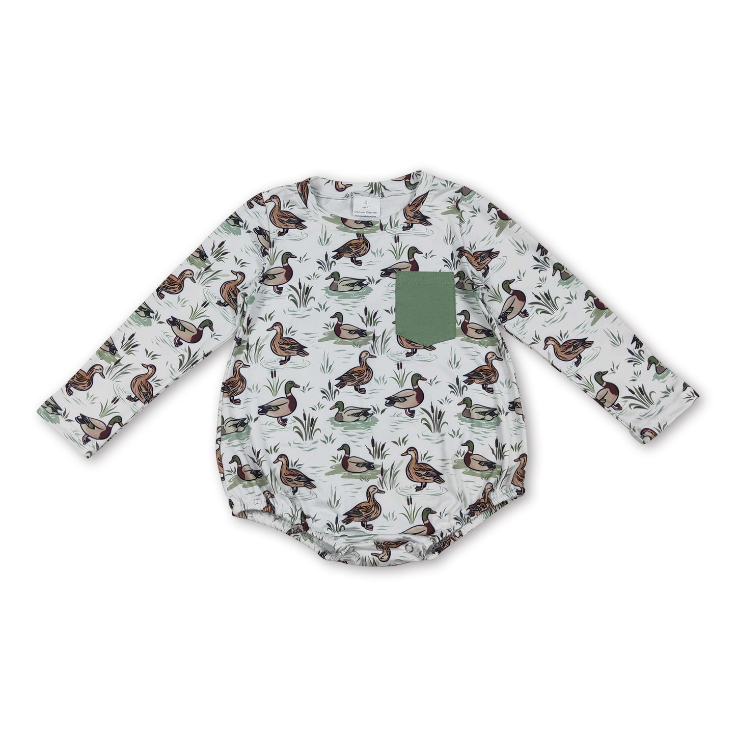 Long sleeves pocket duck baby boy romper