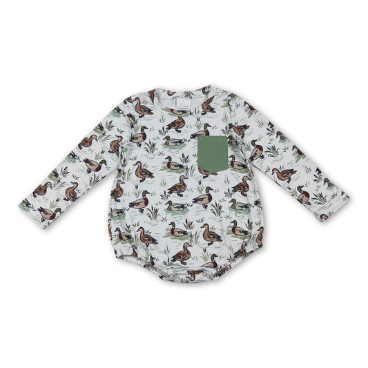 Long sleeves pocket duck baby boy romper