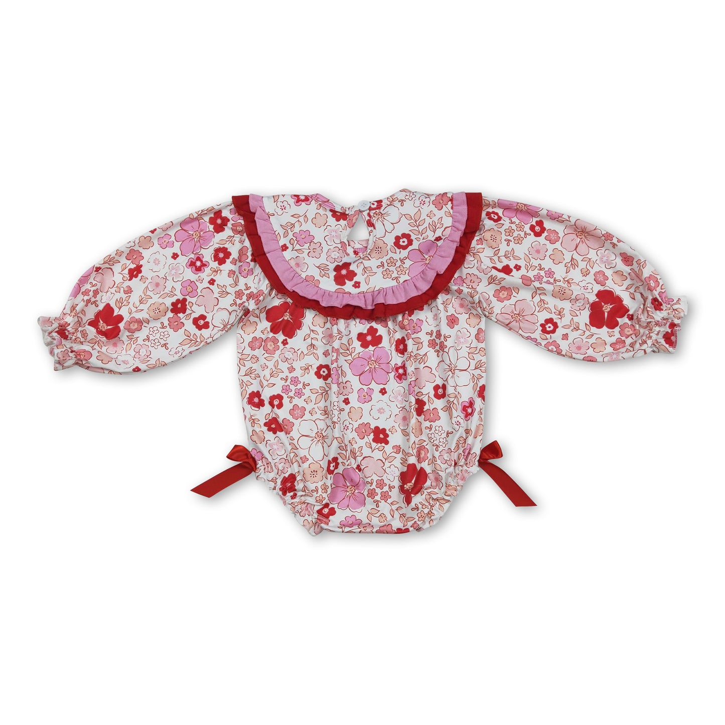 Long sleeves floral jesus loves me girls valentine's romper