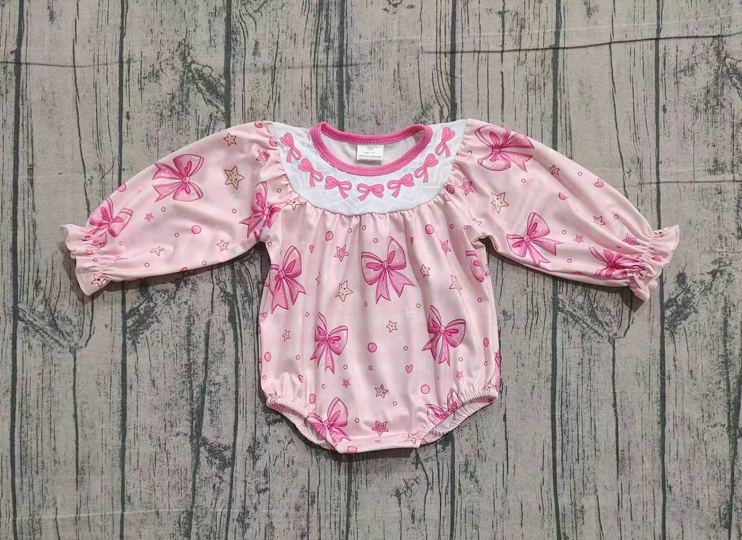 Long sleeves pink heart bow baby girls Valentine's romper