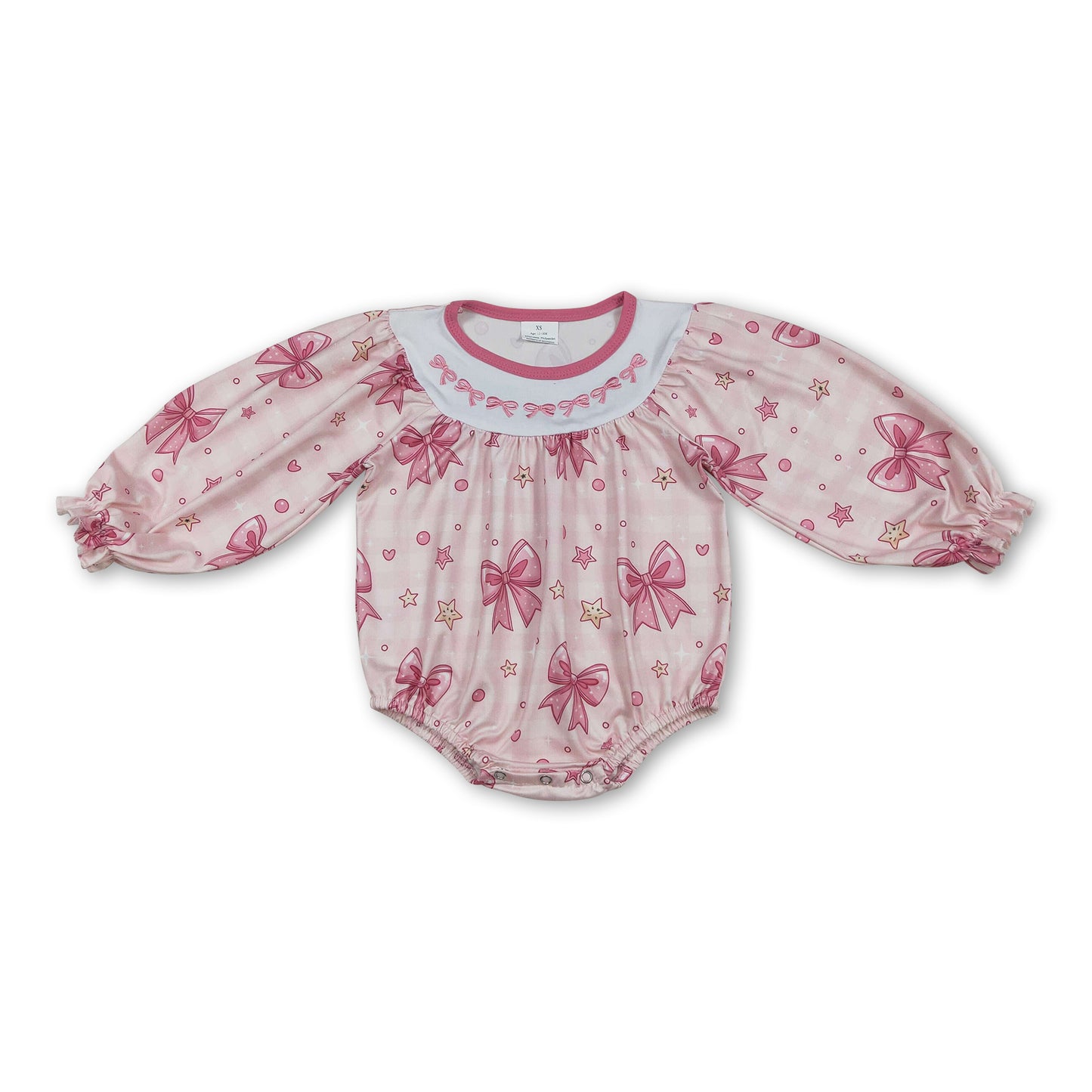 Long sleeves pink heart bow baby girls Valentine's romper