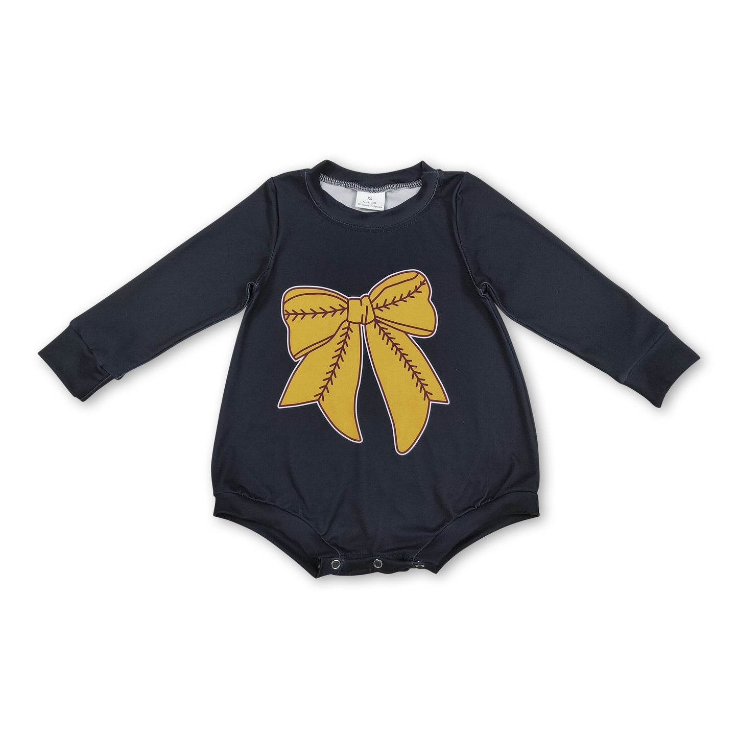 Black long sleeves softball bow baby girls romper
