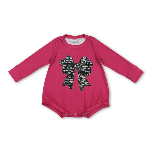 Hot pink long sleeves camo bow baby girls romper