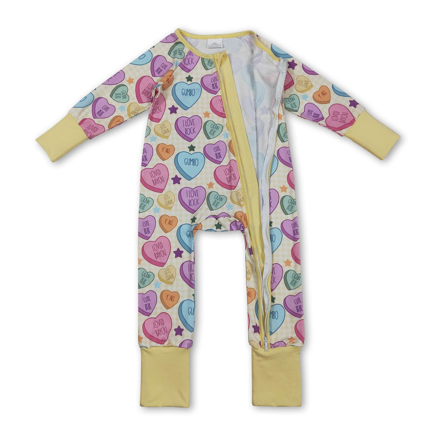 Long sleeves yellow plaid heart baby girls valentine's romper