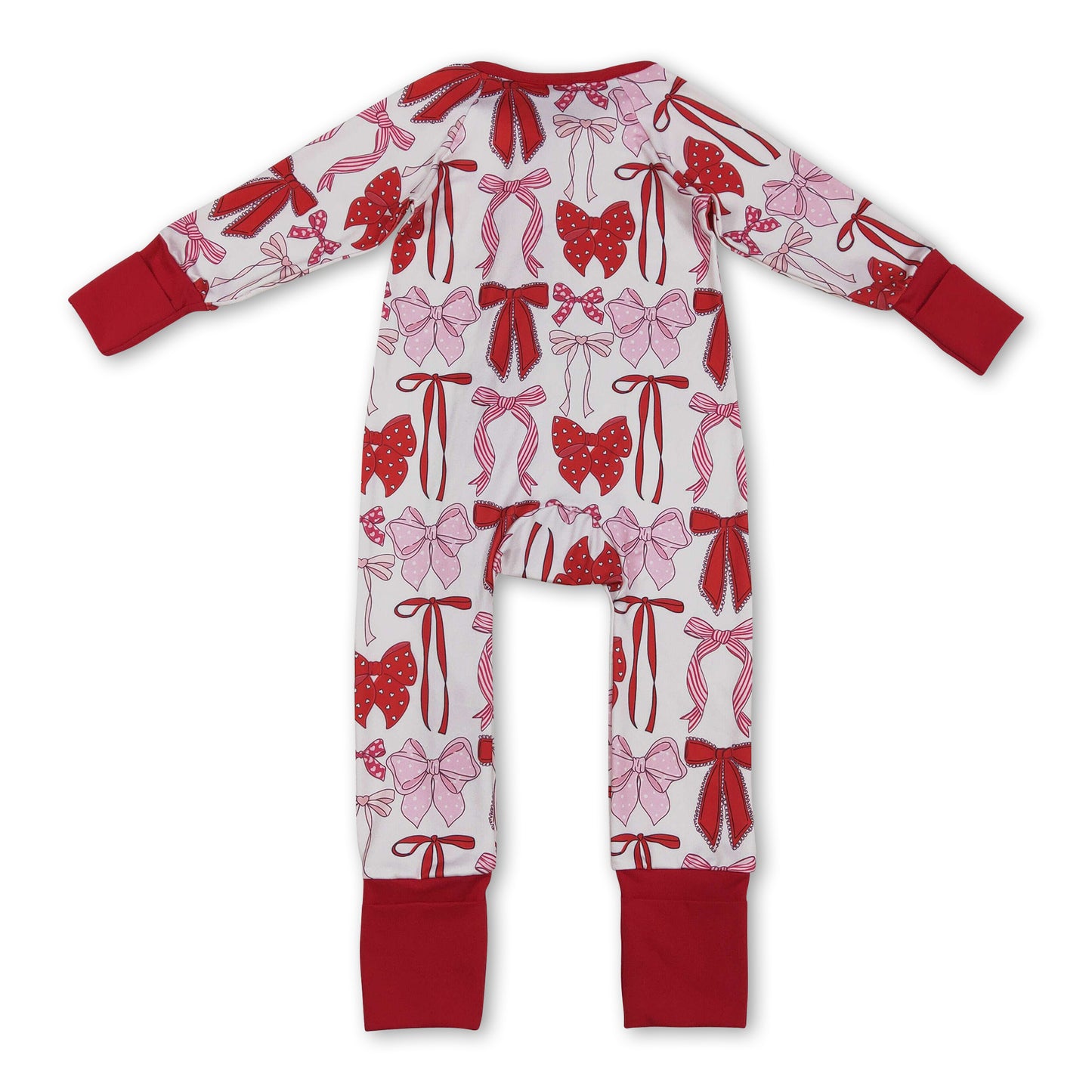 Long sleeves red pink bows baby girls zipper romper