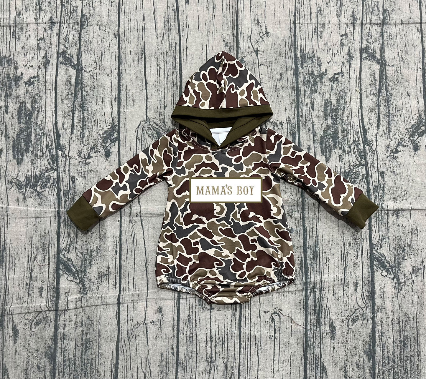 Long sleeves Mama's boy dark camo baby hoodied romper