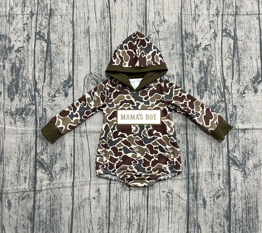 Long sleeves Mama's boy dark camo baby hoodied romper