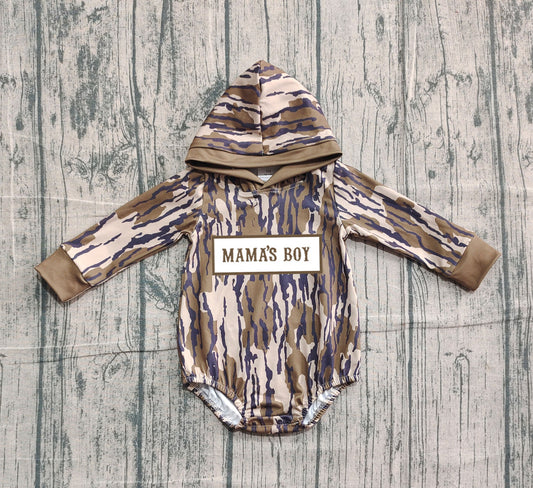 Long sleeves Mama's boy olive camo baby hoodied romper