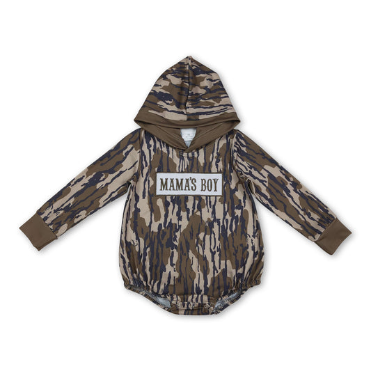 Long sleeves Mama's boy olive camo baby hoodied romper