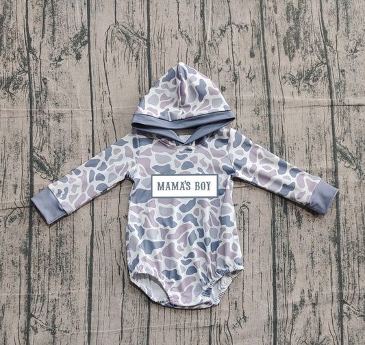 Long sleeves grey camo Mama's boy baby hooded romper