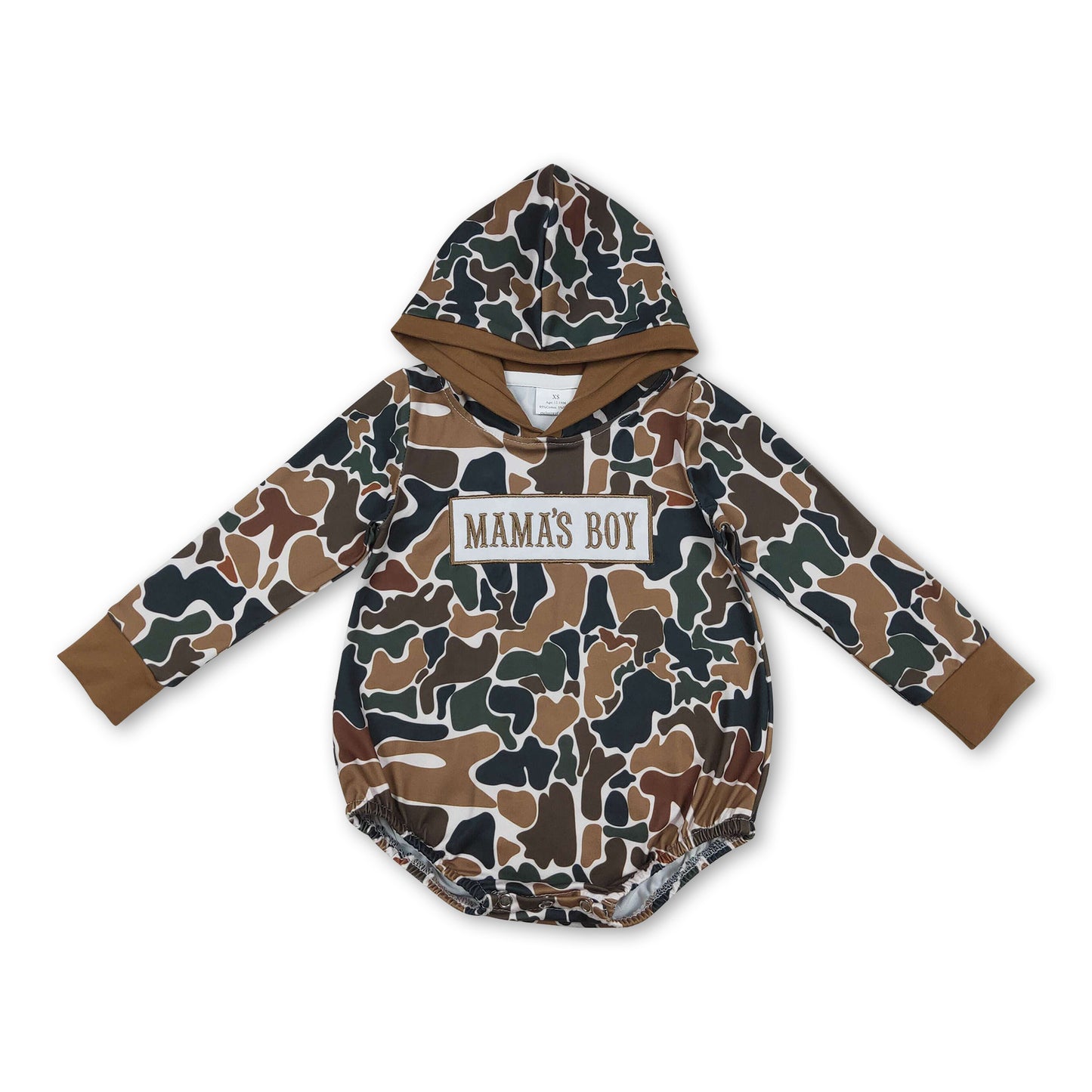 Long sleeves brown camo Mama's boy baby hooded romper