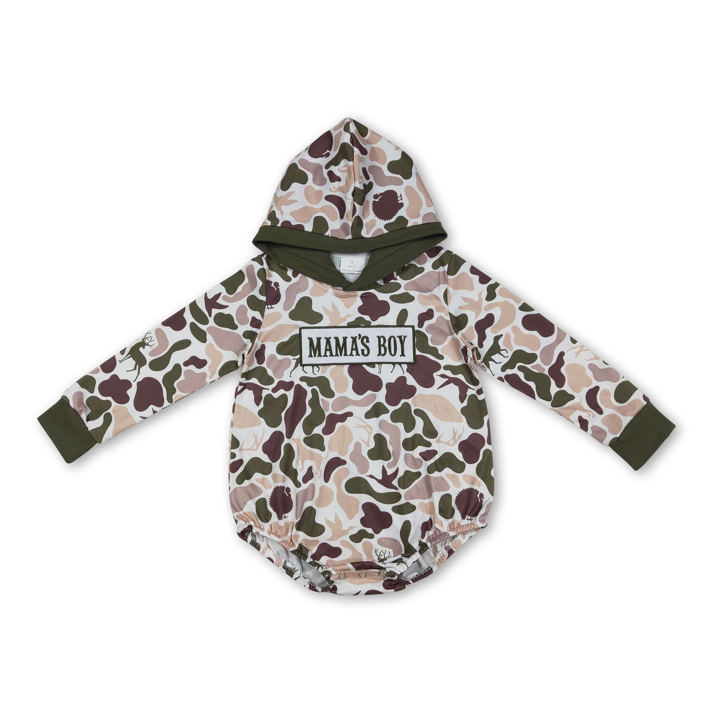 Mama's boy duck deer dog camo baby hoodied romper