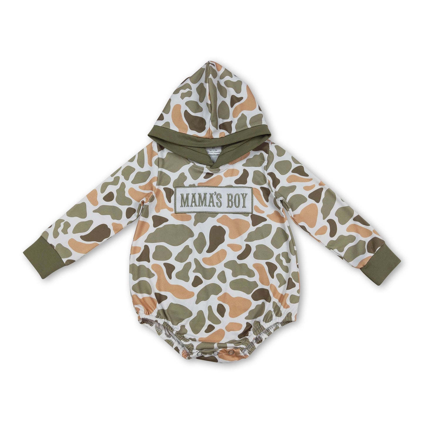 Long sleeves orange camo Mama's boy baby hooded romper
