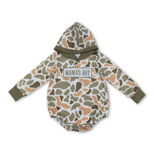 Long sleeves orange camo Mama's boy baby hooded romper