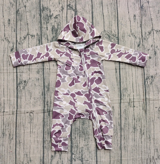Long sleeves light khaki camo baby hooded zipper romper