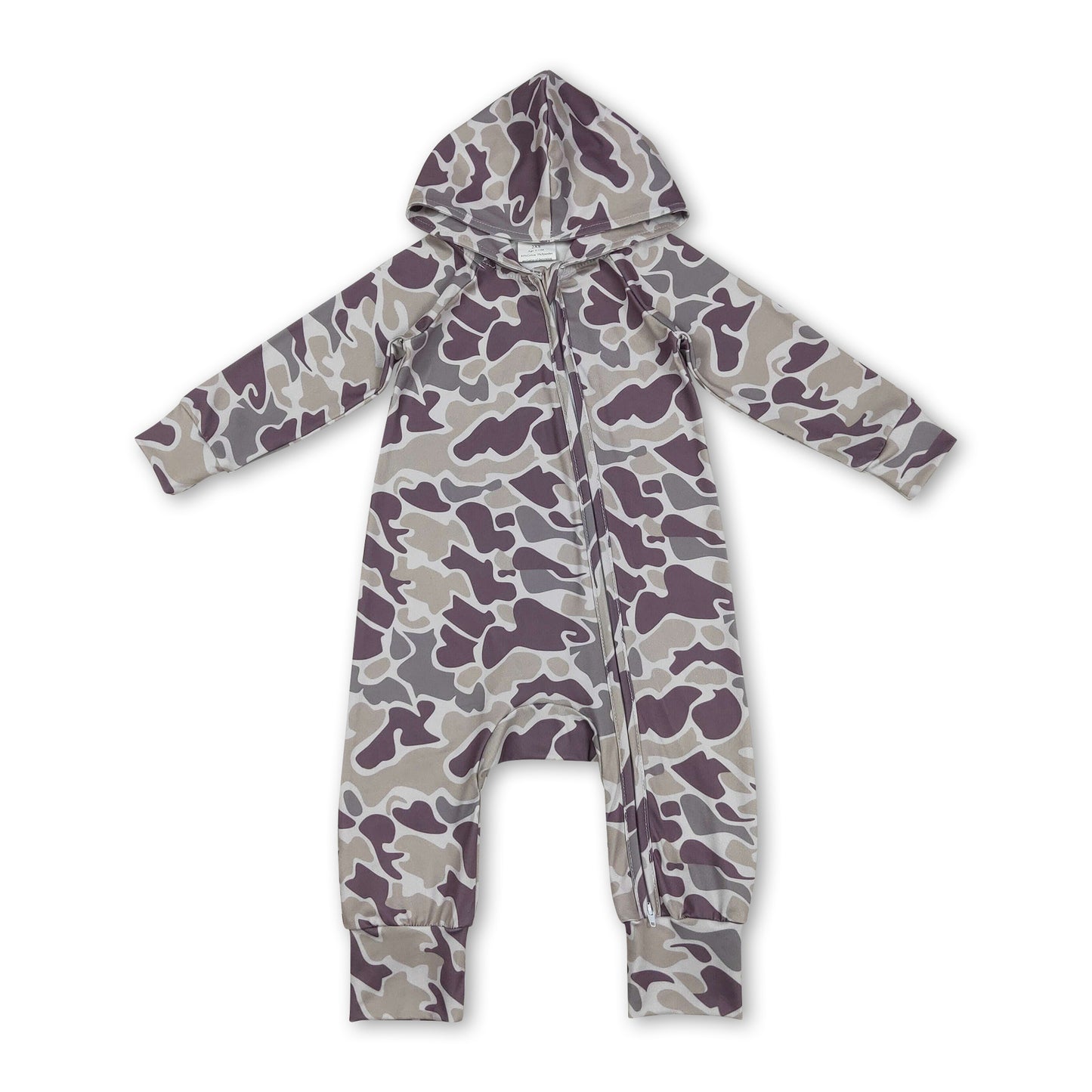 Long sleeves light khaki camo baby hooded zipper romper