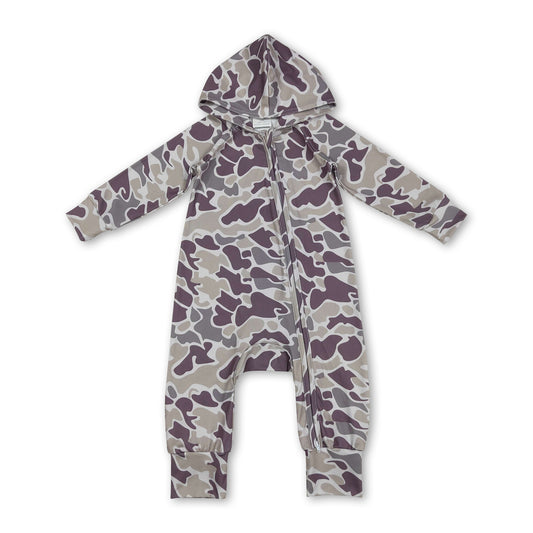 Long sleeves light khaki camo baby hooded zipper romper